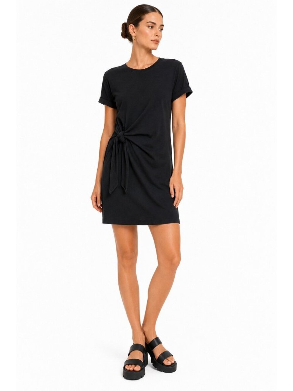 VINCE t shirt dress black SMALL short sleeve minimalist tie waist summer modern